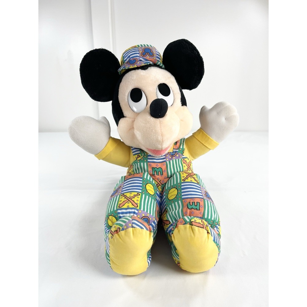 Vintage Disney Baby Mickey Mouse Plush 14" Stuffed Toy Applause Overalls